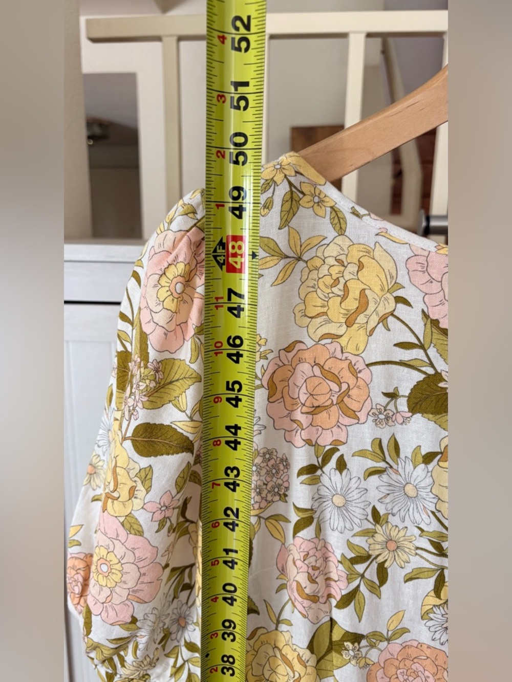 Who What Wear Small Linen Floral Tie Back Midi Dress Puff Sleeves & Side Pockets - Picture 7 of 11